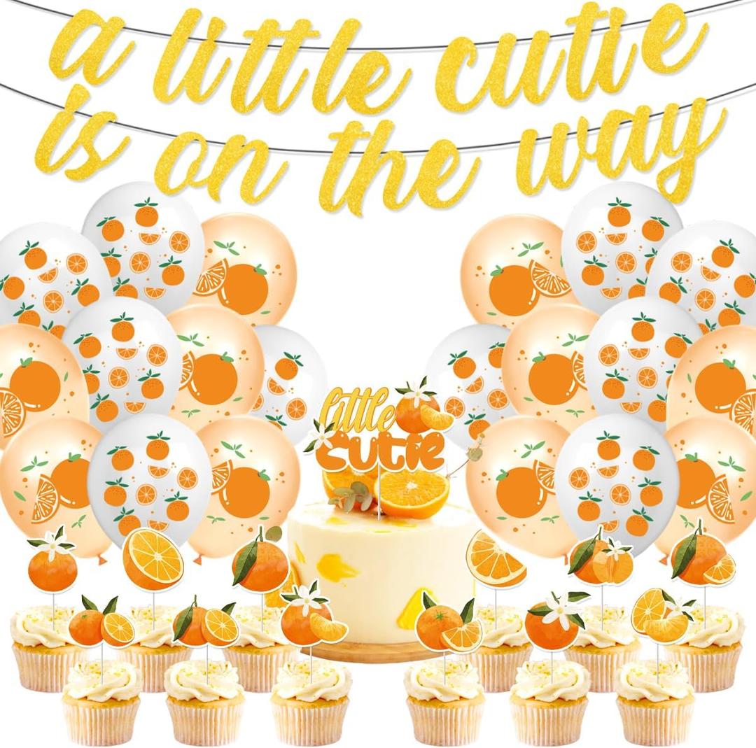 Little Cutie Baby Shower Decorations Include A Little Cutie Is On The Way Banners Cake Cupcake Toppers Balloons Orange Tangerine Theme Party Supplies