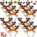 Lyrow 12 Pcs Reindeer Antlers Headbands Bulk Halloween Deer Ears Costume Christmas Fawn Horn Hair Hoop for Party Headwear (Brown)