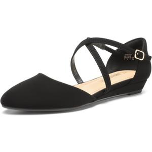 DREAM PAIRS Pointed Toe Low Wedge Heeled Ankle Strap Flats Shoes for Women Dressy Comfortable, Casual Slip-on Dress Shoes for Business Office and Work (9.5, Black-nubuck)