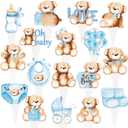 48Pcs We Can Bearly Wait Cupcake Toppers Teddy Bear Birthday Party Supplies Glitter Teddy Bear Cupcake Toppers Decorations for Baby Shower Bear Theme Birthday Party Gender Reveal Party Supplies (Blue)