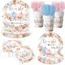 Pumpkin Gender Reveal Decorations, 144Pcs Fall Gender Reveal Decorations includes He or She Pumpink Plates and Napkins, He Or She What Will Our Little Pumpkin Be Decorations for Baby Shower