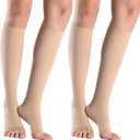 Gocushra 2 Pairs 20-30 mmHg Graduated Compression Socks for Women & Men, Open Toe Knee High stocking, Support Circulation, Travel & Daily Comfort (20-30mmHg Beige 2Pairs, Medium)