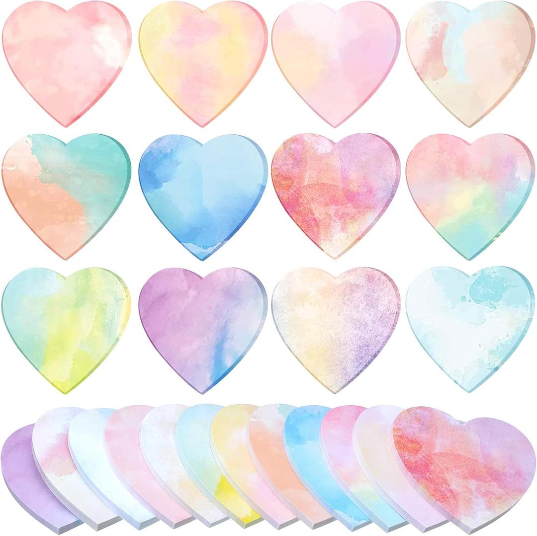 Teling 24 Pack Heart Shaped Sticky Notes Valentine's Day Sticky Notes 3 x 3 Inch Cute Fun Heart Pad Colorful Sticking Power Memo Pads for Lover Valentines Gift Office School Supplies(Vivid Color)