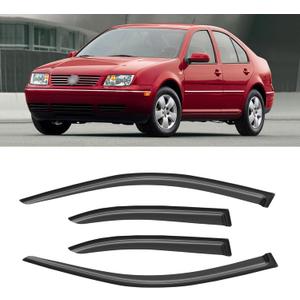 Window Visor for 1999-2005 Volkswagen VW Jetta, Out-Channel Rain Guards Shields Vent Deflector Shade Wind Dark Smoke 2000 2001 2002 2003 2004, Tape-On Outside-Mount, 4PCS