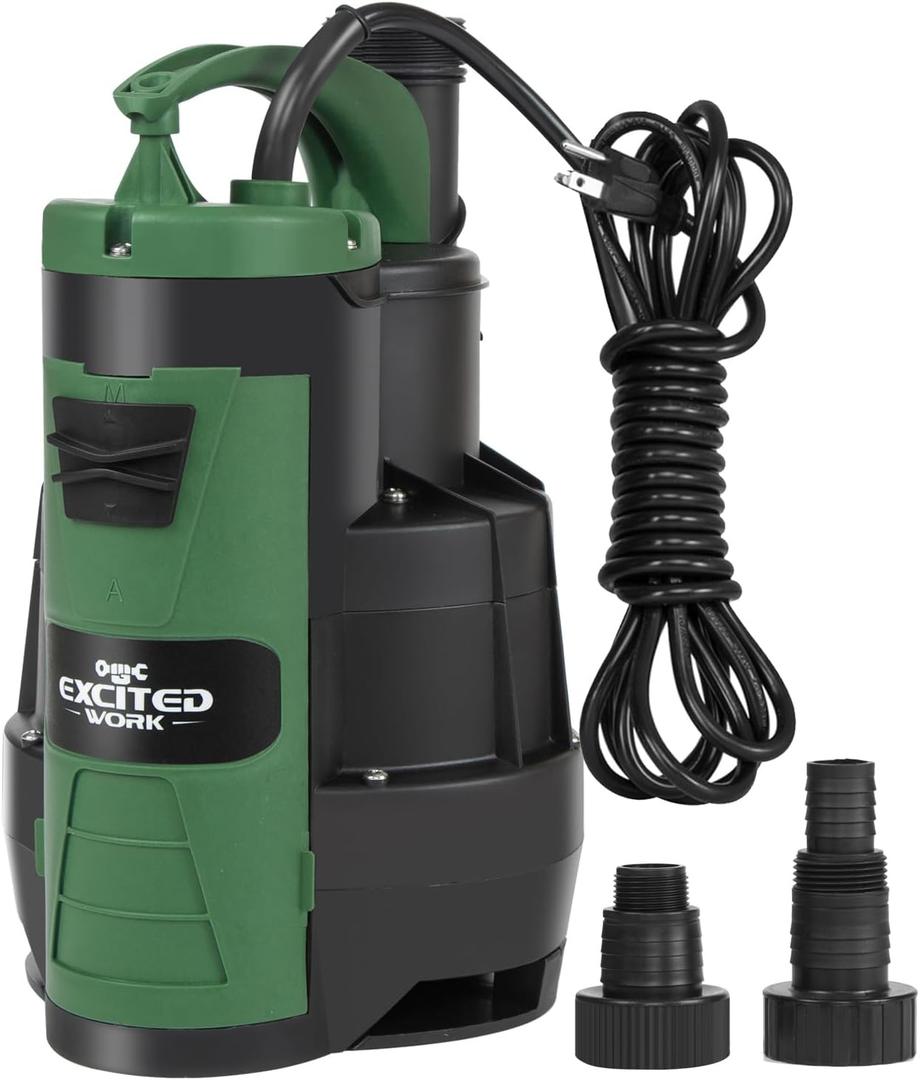 Sump Pump, 1HP 3500GPH Submersible Clean/Dirty Water Pump with Build-in Float Switch and Handle for for Pool, Pond,Garden, Flooded Cellar, Aquarium and Irrigation (Green)