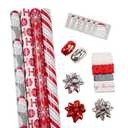 LaRibbons Christmas Wrapping Paper Set, Classic Santa & Snowflake & Plaid Design with Gift Bow & Ribbons & Tags, Perfect for Holiday, Season Party, 30 Inch X 10 Feet (4Rolls, 100 sq.ft.ttl.)