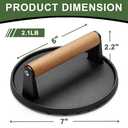 Cast Iron Grill Press - Heavy Duty 2lbs Rectangle Smash Burger & Bacon Press with Wood Handle, Non-Stick Ribbed Grill Weight for Steak, Sandwiches & Perfect Grill Mark