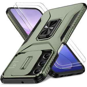 Case for Samsung Galaxy A15 5G with Slide Camera Cover + Screen Protector(2 Packs), Military Grade Shockproof Protective, with Ring Kickstand (A - Green, Galaxy A15 (6.5"))