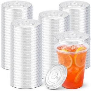 Jingmore 1000 Pcs 90mm Diameter PET Flat Lids, Fits 12 oz - 22 oz Paper Cold Cups, Disposable Clear Plastic Lids with Straw Slot for Cafes Beverage Shops Restaurants Beverage Delivery Services