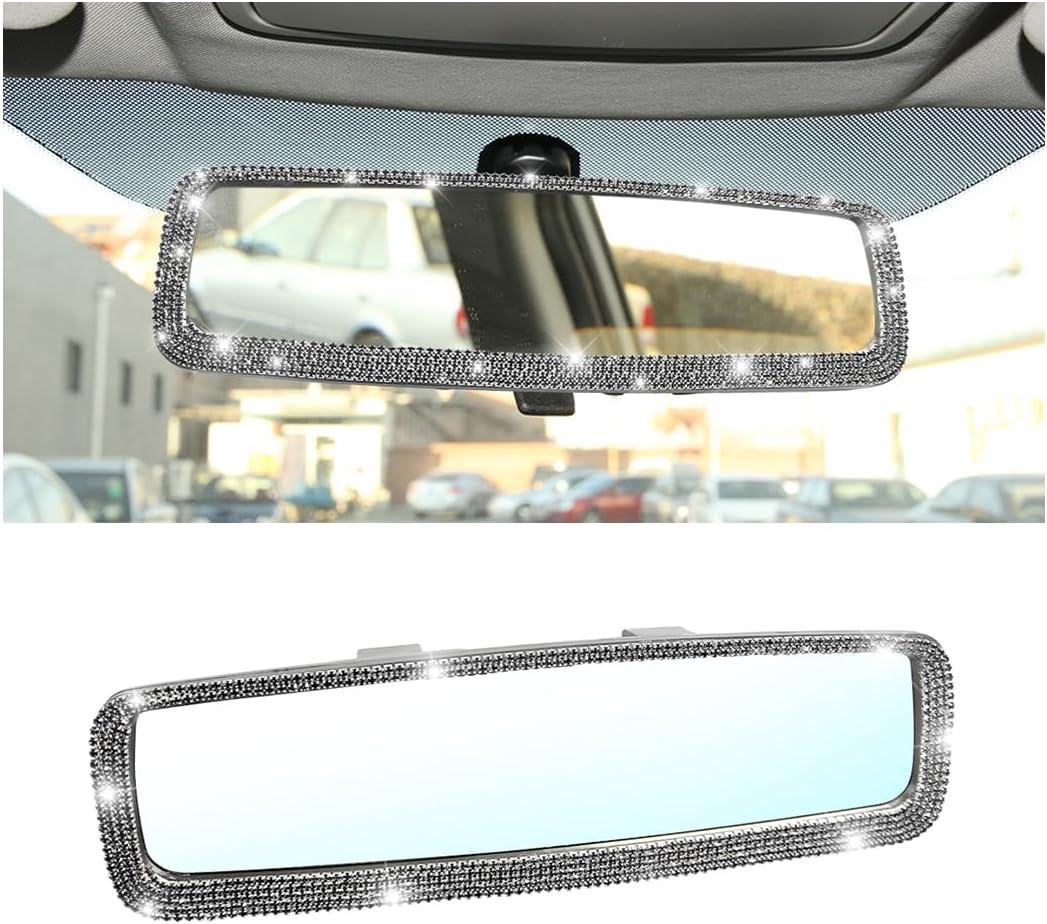 Osilly Bling Car Rearview Mirror, Decorations Rear View Mirror with Crystal Rhinestones & Diamonds, Car Interior Trim Accessories, Clip-on & HD Glass, Sparkly Gift for Mother Women Girls (Black)