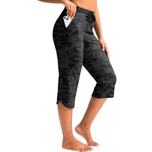 Pudolla Women's Swim Capris 18" Quick Dry UPF50+ Swimsuit Pants Long Board Shorts for Women with Pockets (Large, Black Camo)