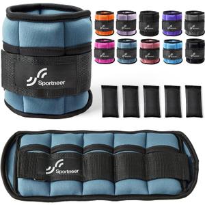 Sportneer Adjustable Ankle Weights Set - 1 Pair (2-10 lbs) Removable Sandbags for Women & Men, Comfortable Neoprene Leg Weights for Walking, Running, Pilates, Yoga, Home Workout & Physical Therapy (Dusty Blue)