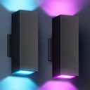 KIZON Smart Porch Lights 2 Pack, Modern Dusk to Dawn Exterior Lighting Fixtures Color Changing App Control with Remote, Dimmable RGB Outdoor Wall Lights for House Patio Garage Theater, ETL Listed