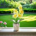 10.2" Orchids Artificial Flowers Fake Orchid Plant Potted Butterfly Orchid Silk Flowers Decor for Home Living Room Bathroom Wedding Office Decoration (Yellow)