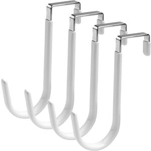 4Pcs Over Door Hooks Single Over The Door Hangers Wide Kitchen Stainless Steel Towel Coat Hooks with Anti-Scratch Rubber Surface for Hanging Clothes Starter Garland, White