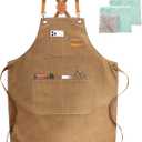 Chef Apron, Cotton Canvas Cross Back Apron with Pockets for Women and Men,Adjustable Strap and Large Pockets Apron,Kitchen Cooking Baking Bib Apron (Cappuccino Brown)