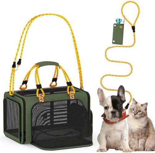 PAWZIDEA Expandable Pet Carrier w/ID Card, 18″×11″×11″ Small Dog Carrier TSA Airline Approved, Top Load Cat Carrier for 2 Cats Under Seat, Soft-Sided Collapsible Puppy & Animal Travel Bag, up 15 lbs