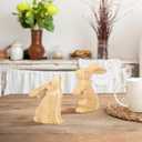 5 x RoseCraft Easter Bunny Decorations, 2PCS Wooden Rustic Handcrafted Rabbit Figurines Spring Table Top Decor, for Home Indoor Holiday Party Farmhouse (Natural)