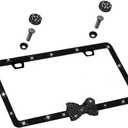 Fashion Car Ultra Bling Fashion License Plate Frame Cover Shiny Especially Brilliant. Stainless Steel Bright Rhinestones. Shiny (Black Bow Black)