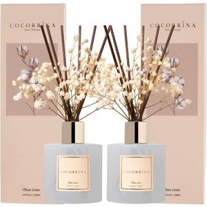 Cocorrna Reed Diffuser Set, 6.7 fl.oz Clean Linen 2 Packs Scented Diffuser with Sticks Home Fragrance Reed Diffuser for Bathroom Shelf Decor