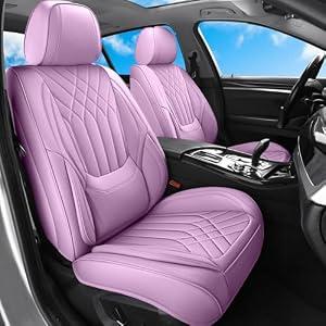 GEZHOUBA Car Seat Covers Full Set, Waterproof Luxury Leather Seat Covers for Women, Front & Rear Seats Cover Sets Universal Fit for Most Cars SUVs Trucks, Lavender Pink Car Covers Accessories