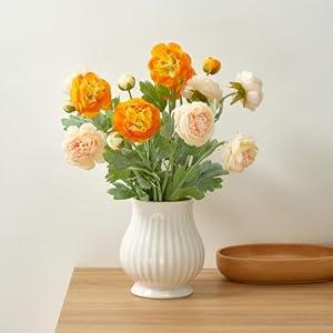 Lumoslyy Silk Peonies Flowers Ranunculus Artificial Flowers 6pcs Spring Flowers Peony Bouquet for Home Decoration Fake Flowers Peony Arrangements (Orange)