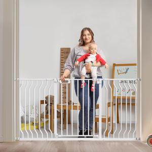 Mom's Choice GROWNSY Baby Gate, 57"-62" Auto-Close Dog Gate for Stairs & Doorways, Pressure-Mounted Easy Install Baby Gate - No Drill, Walk Through, Safe & Durable (White)