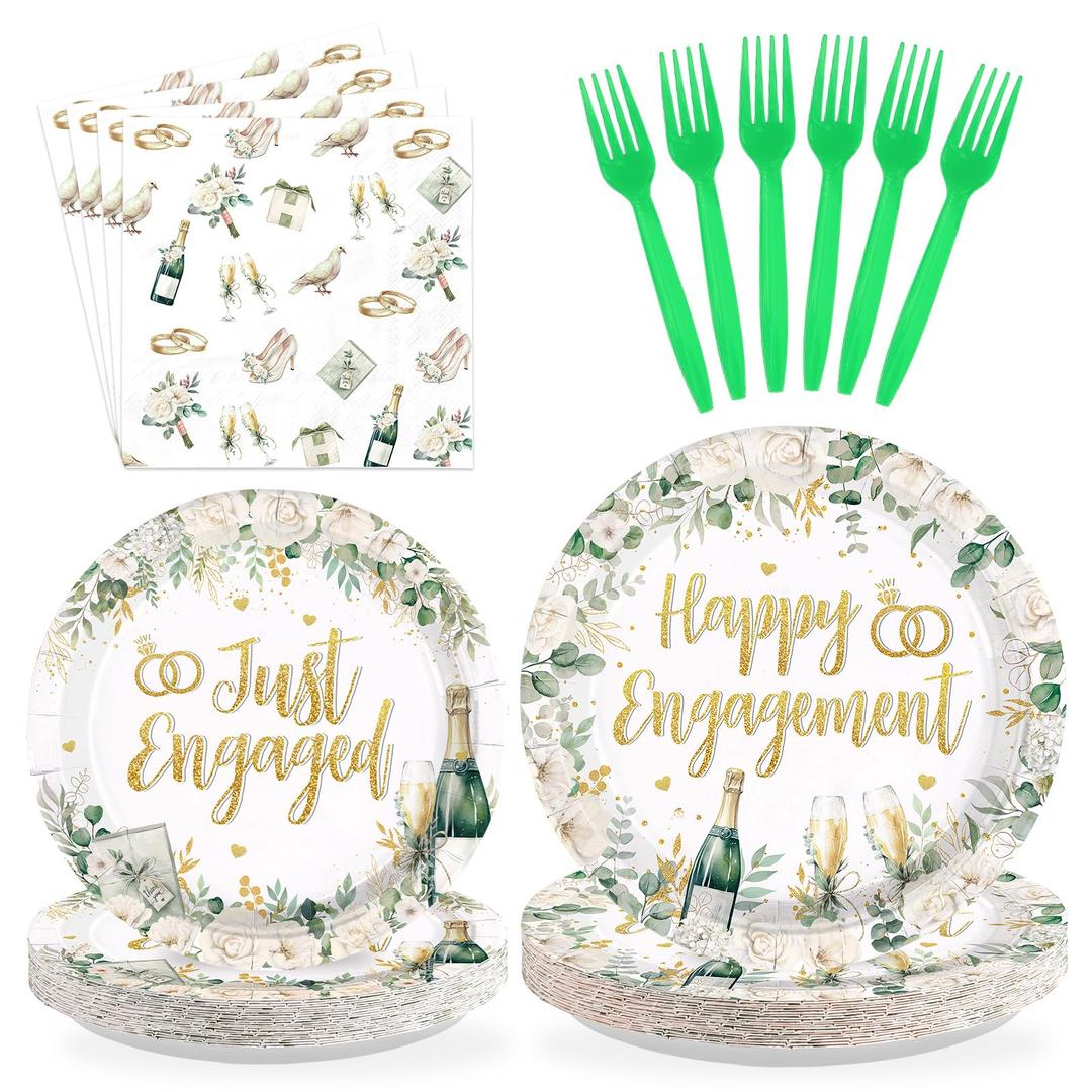 Greencian 96 Pcs Champagne Happy Engagement Party Decorations Serves 24