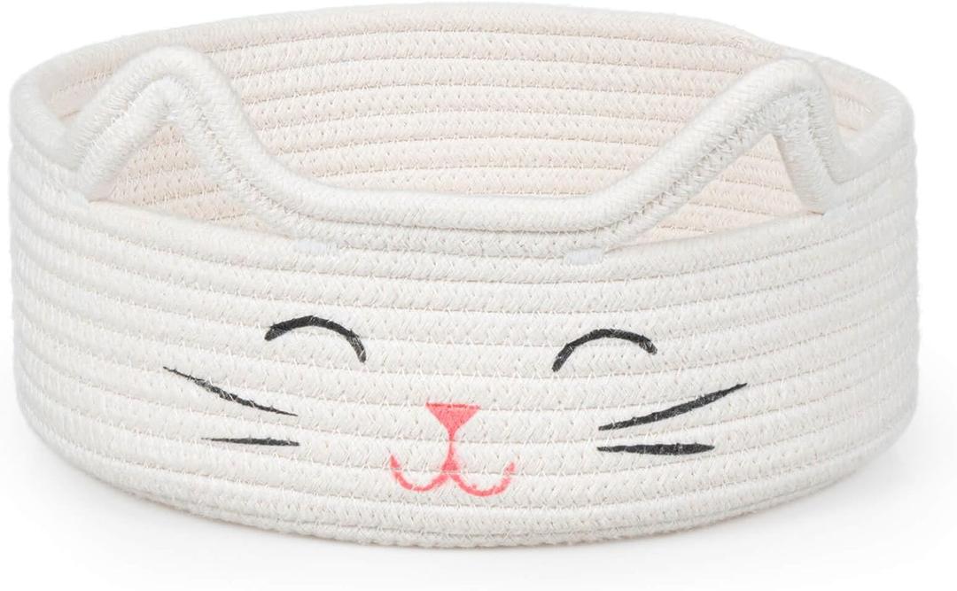 ZLG Round Woven Storage - Baby Diaper, Towel, Dog Toy & Decor Gift Basket - White - 9.8 x 4 inches (Small)