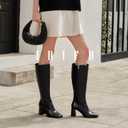 IDIFU IN3 Knee High Boots for Women Square Toe GoGo Chunky High Heeled Tall Long Fall Boot with Side Zipper Dress Comfortable Fashion Pull On Small Thick Heel Boots (7.5)