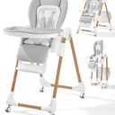 Mallify Foldable High Chairs for Babies and Toddlers, 3-in-1 Convertible Baby High Chair with Removable Soft Cushion and Tray, Adjustable Height & Recline, Lockable Wheels, Ligh Gray