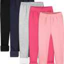Resinta 5 Pack Girls Fleece Lined Leggings Winter Warm Soft Thermal Pants Full Length Multipack for Kids Cold Weather (8-10 Years, Black, Grey, Pink, Hot Pink, Navy)