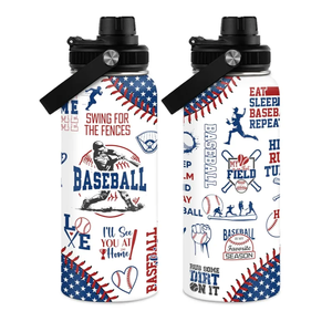 Baseball Water Bottle - 32oz Stainless Steel Insulated Sport Bottles with Lid - Gift for Men Baseball Lover Player Fan Coach