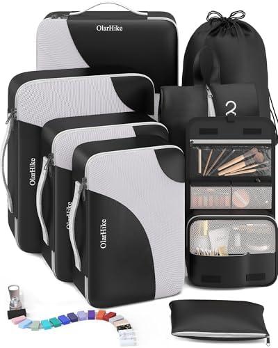 OlarHike 8 Set Packing Cubes for Travel, 4 Various Sizes(Extra Large,Large,Medium,Small), Luggage Organizer Bags for Travel Accessories Essentials, Cubes for Carry on Suitcases (Black)
