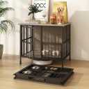 Hadulcet Foldable Dog Crate Furniture, No Assembly Indoor Dog Kennel with Storage Top, Wooden Dog Crate Table for Small to Medium Dogs (Up to 30 lbs), 27.55 Furniture Style Dog Cage with 2 Bowls Gray