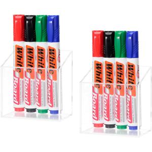 2 x ECHSRT Acrylic Pen Holder 2-Pack With Megnetic,No-Adhesive Embedded Magnets, Dry Erase Marker Holder for Whiteboard & Fridge, Locker Accessories Organizer for Office School Desk (1 Compartment-Magnetic)