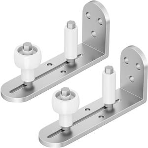 2PCS Sliding Barn Door Floor Guide, Adjustable Quiet Rollers Bearings Barn Door Hardware, Flush Flat Rounded Edge Design, Bottom Design (White Silver)