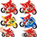 Civaner 4 Pieces Motorcycle Toys Set Miniature Motorbike Toys Plastic Friction Motorcycles Push Go Friction Powered Motorbikes for Birthday Party Favors Supplies Cake Toppers, Random Colors