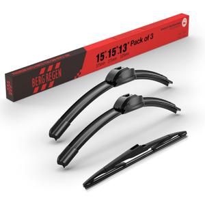 BERG REGEN 15"+15" Windshield Wiper Blades with 13" Rear Automotive Replacement Set for Jeep Wrangler JK 2008 2009 2010 2011 2012 2013 2014 2015 2016 2017 2018  Genuine OEM Quality (Set of 3)