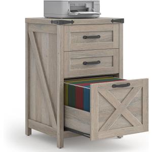 Small Farmhouse File Cabinet with 2 Drawers for Home Office, Rustic Grey