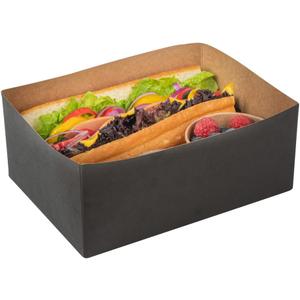 Restaurantware Bio Tek 8.4 x 6 x 3.5 Inch Burger Trays 100 Disposable Paper Food Trays - Recyclable Sturdy Black Paper Movie Snack Trays For Meals Snacks And Baked Goods