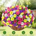 Elyum 2 Pack Artificial Hanging Flowers for Outdoors, Fake Flowers Artificial Petunias Hanging Baskets for Outdoors, UV Resistant Fake Hanging Plants Flowers for Outside Garden Patio Porch Decor