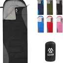 Sleeping Bag for Adults Teens Kids Cold Warm Weather, Portable Waterproof & Lightweight, Compact with Compression Sack, for 3-4 Seasons Camping, Backpacking, Hiking, Travel, Indoors Outdoors (Single/1 Person, Black)