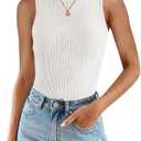 ZESICA Womens 2026 Ribbed Tank Tops Summer Sleeveless High Neck Casual Slim Fitted Basic Knit Shirts, M