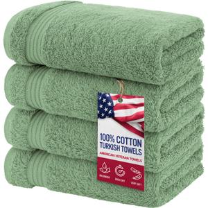 American Veteran Towel, Hand Towels for Bathroom Set of 4, 100% Cotton Turkish Hand Towel Sets, Soft Hand Face Towels, Sage Green Hand Towels