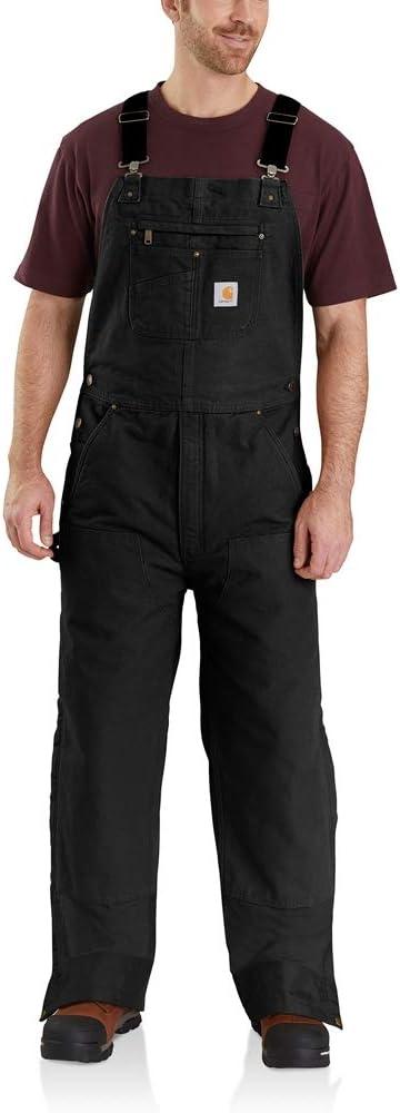 Carhartt Men's Loose Fit Washed Duck Insulated Bib Overall, Black, Small