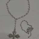 Y2K Goth Faith Cross Necklace with Faux Pearl Chain Double Layers Long Tassels Cross Pendant Necklace