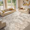 Area Rug Living Room - 9'X12' Abstract Washable Large Soft Foldable Non Slip Rug Neutral Modern Low Pile Carpet for Bedroom Nursery Dining Room Farmhouse Home Office Indoor - Brown