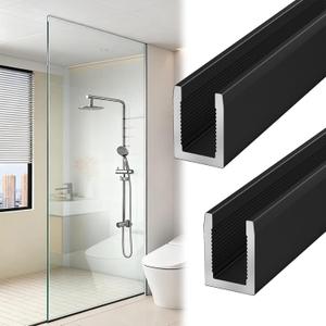 Black 3/8" Fixed Panel Shower Door Deep U-channel - 72" Length