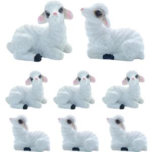 Mini Sheep Figurines for Fairy Garden, Lamb Figurine Resin Animals Miniature Shepherd FigurineTiny Garden Animals Ornament for DIY Terrarium Decor Crafts Nativity Sets and Cake Topper 8Pcs